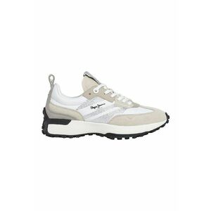 Pantofi sport din piele intoarsa cu aplicatii cu strasuri - Alb/Maro taupe deschis/Argintiu imagine