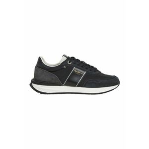 Pantofi sport din material textil cu talpa plata si insertii din piele intoarsa - Negru/Albastru ultramarin imagine