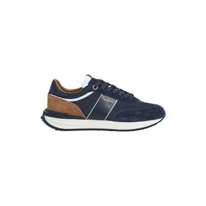 Pantofi sport din material textil cu talpa plata si insertii din piele intoarsa - Caramel/Bleumarin imagine