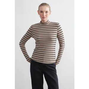 Pulover cu dungi si guler scurt - Negru/Maro deschis imagine