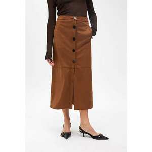Fusta midi de piele intoarsa ecologica cu buzunare - Caramel imagine