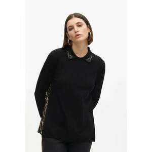 Bluza polo cu model animal print si pliuri in partea din spate - Negru/Maro imagine