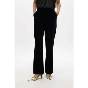 Pantaloni drepti cu talie inalta si garnituri de piele sintetica - Negru imagine
