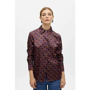 Camasa de satin cu model logo - Maro scortisoara/Albastru indigo imagine