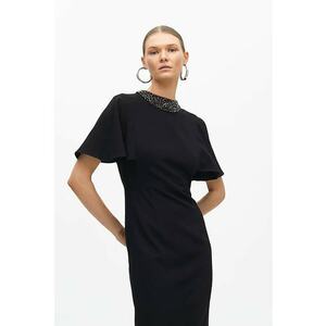Rochie midi cu maneci cu volane - Negru imagine