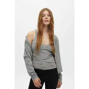 Hanorac cu fermoar si detalii din strasuri - Gri deschis imagine