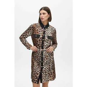 Rochie-camasa cu animal print si cordon in talie - Negru/Maro scortisoara/Maro nisip imagine