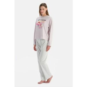 Pijama regular fit cu imprimeu grafic - Alb/Roz pal imagine
