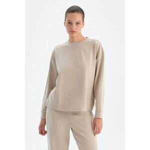Bluza de trening din amestec de modal cu decolteu la baza gatului - Bej imagine