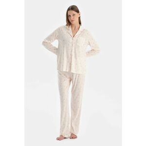 Pijama din amestec de modal cu imprimeu grafic - Alb/Bej imagine