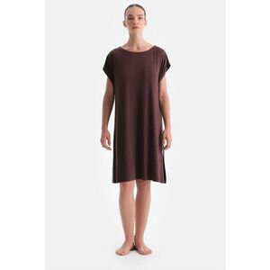 Rochie lejera uni cu maneci scurte - Maro inchis imagine