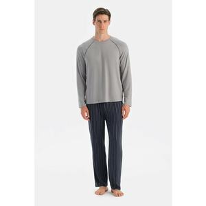 Pijama cu maneci lungi - Gri deschis/Bleumarin imagine