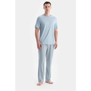 Pijama din amestec de bumbac si modal cu buzunare laterale - Albastru deschis imagine
