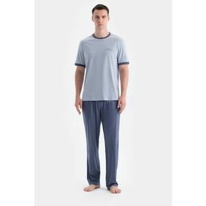 Pijama din bumbac si modal - Albastru prafuit/Albastru deschis imagine