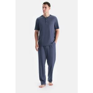 Pijama de bumbac si modal - Albastru prafuit imagine