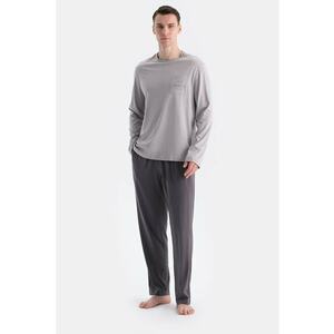Pijama lunga de bumbac - Gri/Gri inchis imagine