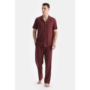 Pijama in dungi - din amestec de bumbac - Rosu inchis imagine