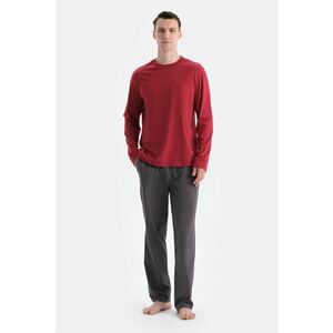 Pijama uni din amestec de bumbac - Rosu/Gri antracit imagine