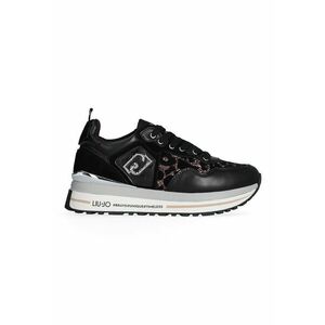 Pantofi sport de piele cu model si particule stralucitoare - Negru/Roz imagine