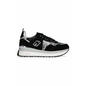 Pantofi sport wedge de piele intoarsa cu segment cu aspect metalizat - Negru/Argintiu imagine
