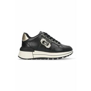 Pantofi sport de piele cu logo din strasuri - Auriu/Negru imagine