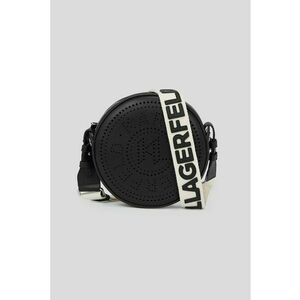 Geanta crossbody de piele cu detalii perforate - Alb fildes/Negru imagine