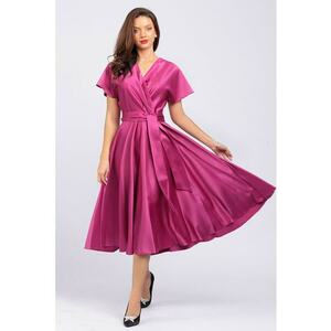 Rochie midi evazata cu aspect satinat imagine