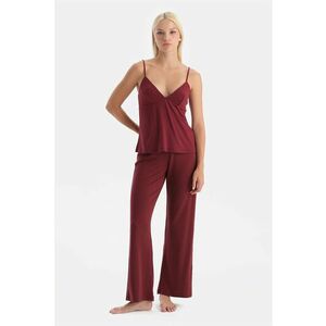 Pantaloni din amestec de lyocell cu croiala dreapta - Rosu imagine