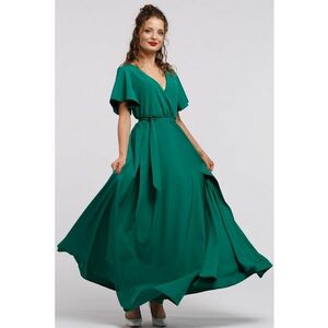 Rochie lunga evazata cu slit lateral la terminatie - Verde imagine