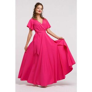 Rochie lunga evazata cu slit lateral la terminatie - Fucsia imagine