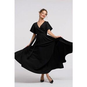 Rochie lunga evazata cu slit lateral la terminatie - Negru imagine