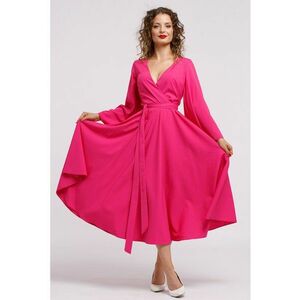 Rochie cu croiala petrecuta si decolteu in V - Fucsia imagine