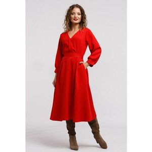 Rochie midi cu croiala in A si buzunare - Rosu imagine