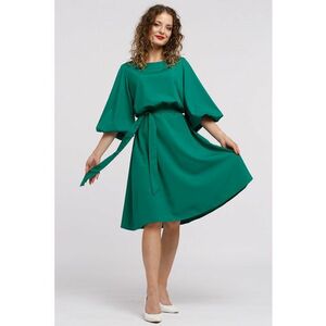 Rochie midi evazata cu cordon - Verde padure imagine