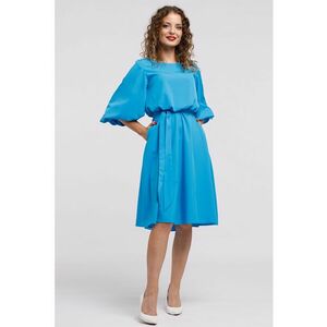 Rochie midi evazata cu cordon - Albastru azur imagine