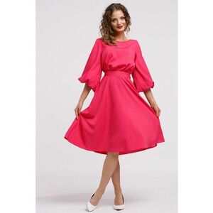 Rochie midi evazata cu cordon - Fucsia imagine