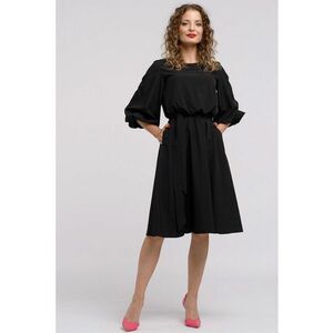 Rochie midi evazata cu cordon - Negru imagine