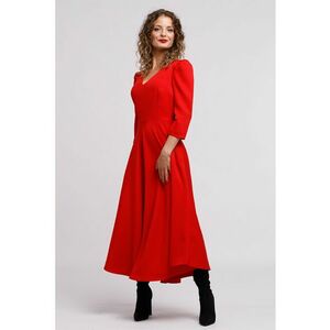 Rochie cu croiala in A si maneci bufante - Rosu imagine