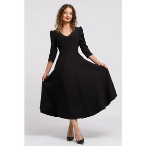 Rochie cu croiala in A si maneci bufante - Negru imagine