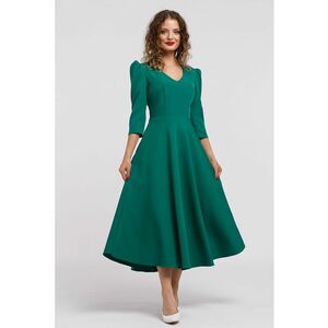 Rochie cu croiala in A si maneci bufante - Verde aquamarin imagine