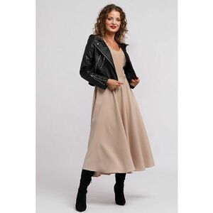 Rochie cu croiala in A si maneci bufante - Maro nisip imagine