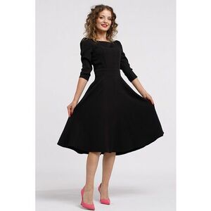 Rochie midi evazata cu fermoar - Negru imagine