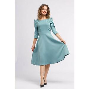 Rochie midi evazata cu fermoar - Albastru petrol imagine
