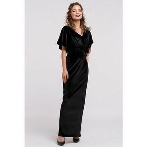 Rochie maxi catifelata cu decolteu in V - Negru imagine