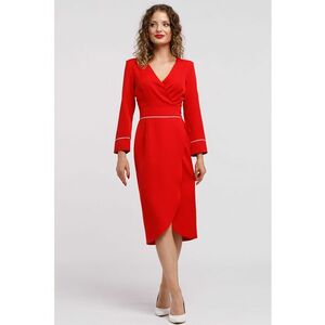 Rochie midi cu croiala creion si decolteu in V - Rosu imagine