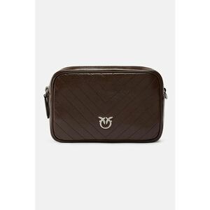 Geanta crossbody de piele cu doua compartimente - Maro inchis imagine
