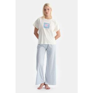 Pijama cu imprimeu si maneci scurte - Albastru pastel/Alb murdar imagine