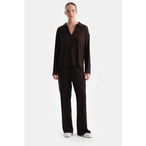 Pantaloni relaxed fit cu snururi de ajustare - Visiniu imagine