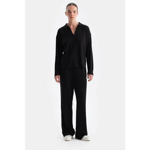 Pantaloni relaxed fit cu snururi de ajustare - Negru imagine