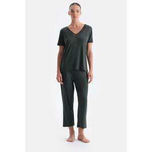 Pijama slim fit cu model uni - Verde aquamarin imagine